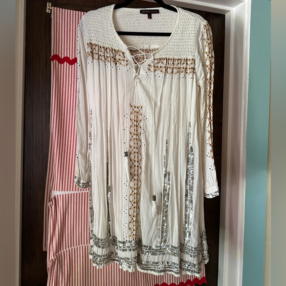 Kate Moss Embroidered Boho Hippie Mini Dress